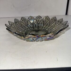 Vintage Federal Glass Petal Iridescent Smoke 10" Round Bowl
